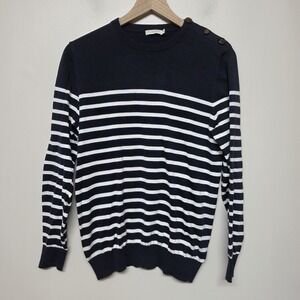 Suitsupply Mens Jumper Navy Blue Small Cotton Knitted Stripped Pullover Preppy